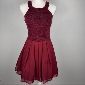 Trixxi Dress Size 9 Sleeveless Burgundy Halter Bow Detail Tulle Underskirt Short